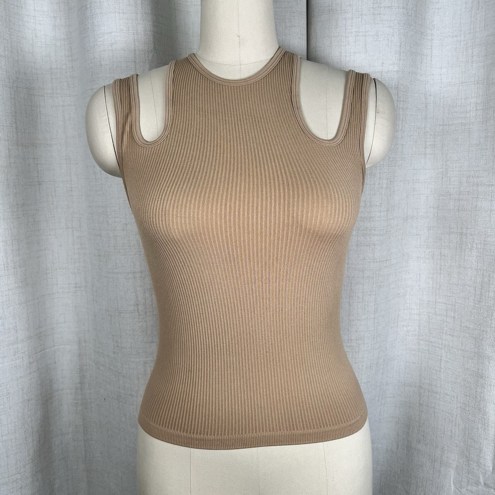 NEW Zara Limitless Contour Collection Seamless Cut Out Ribbed Tank Top Brown XS